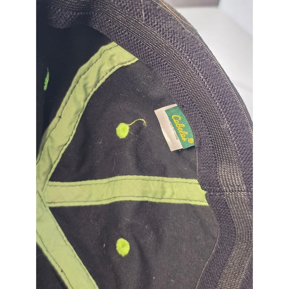 Cabelas 1961 Youth Black Lime Green Embroidered Stretch Fit Baseball Hat Cap